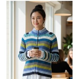 Arizona Jean Co Striped Sweater Women's Large Zip up Cotton Multicolor Y2K Retro
